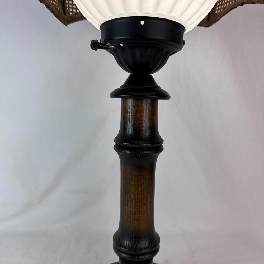 Vintage 70's Tropical BAMBOO LAMP Wicker Shade White Glass Globe Boho Chic - Picture 10 of 15